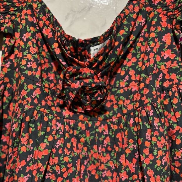 ASOS DESIGN corsage puff ball mini dress in black ditsy - Picture 3 of 11